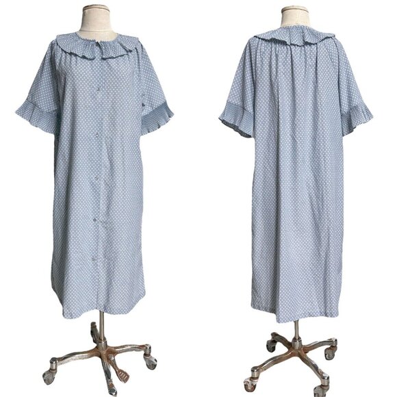 60s 70s Vintage Sears House Dress Oversized Pleated Collar Relaxed Fit Pockets. - Picture 1 of 4